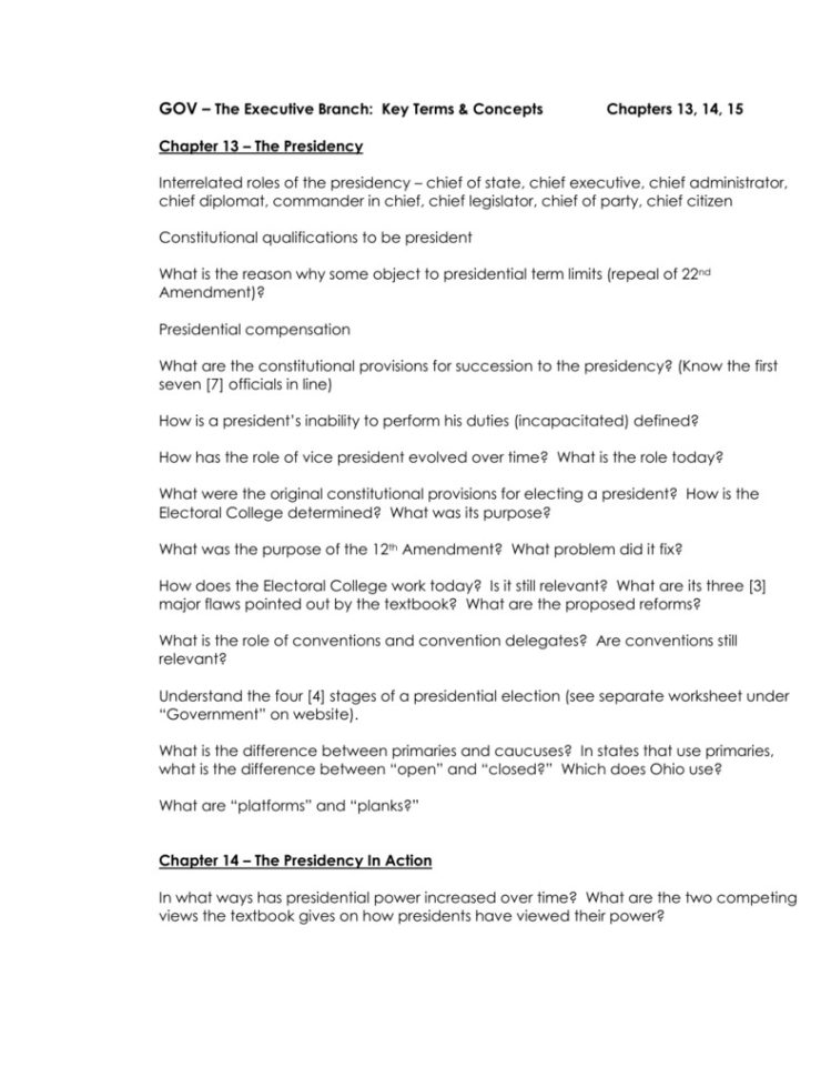 The Executive Branch Worksheet Answer Key Linear Equations Worksheet