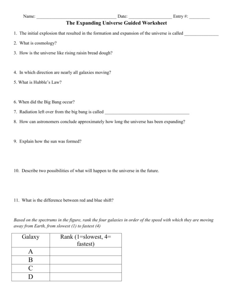 The Expanding Universe Student Sheet