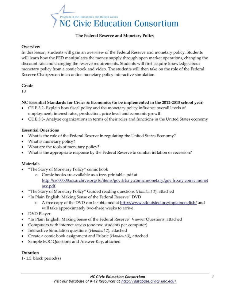 The Federal Reserve And Monetary Policy Grade Pages 1  11