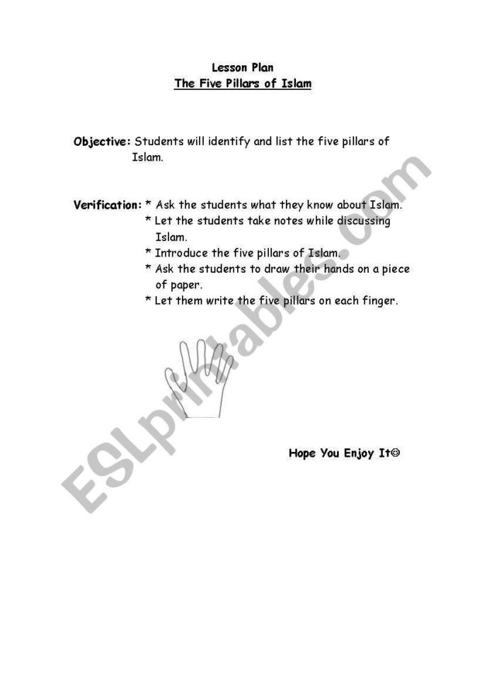 The Five Pillars Of Islam  Lesson Plan  Esl Worksheet