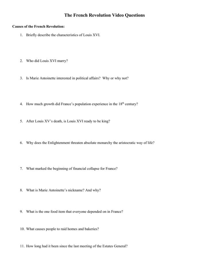 History Channel French Revolution Worksheet Answers