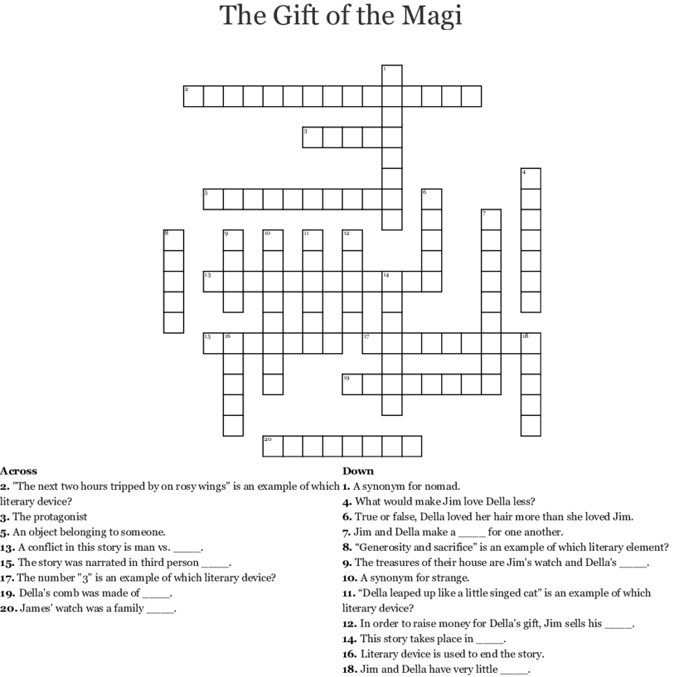 The Gift Of The Magi Crossword  Word The Gift Of The Magi Crossword  Word