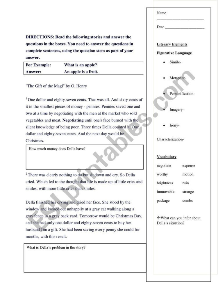 The Gift Of The Magi  Esl Worksheetlettyvillarreal1988