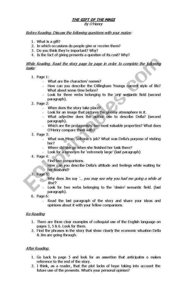 The Gift Of The Magi Worksheet Answer db excel com