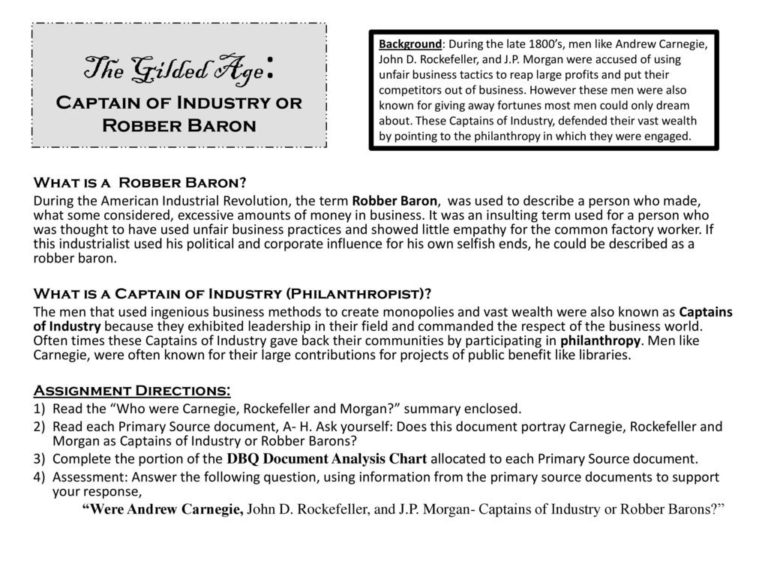 Captains Of Industry Or Robber Barons Worksheet Answers —
