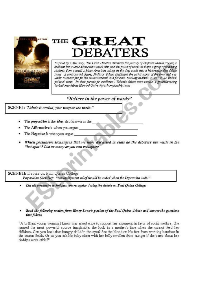 The Great Debaters  Esl Worksheetkenjr24