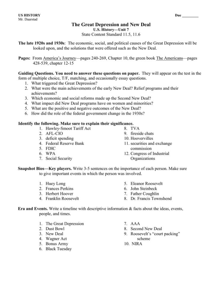 The Great Depression And New Deal
