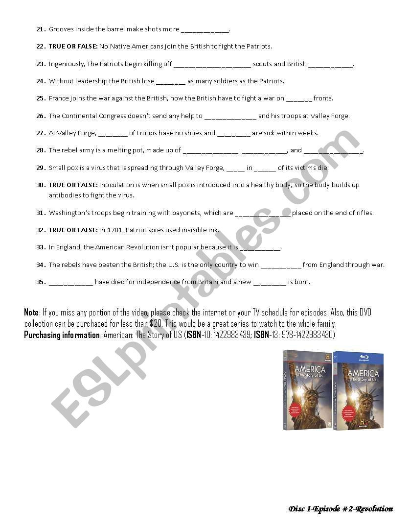 America The Story Of Us Worksheets