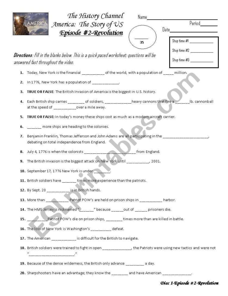 America The Story Of Us Revolution Worksheet Answer Key db excel com