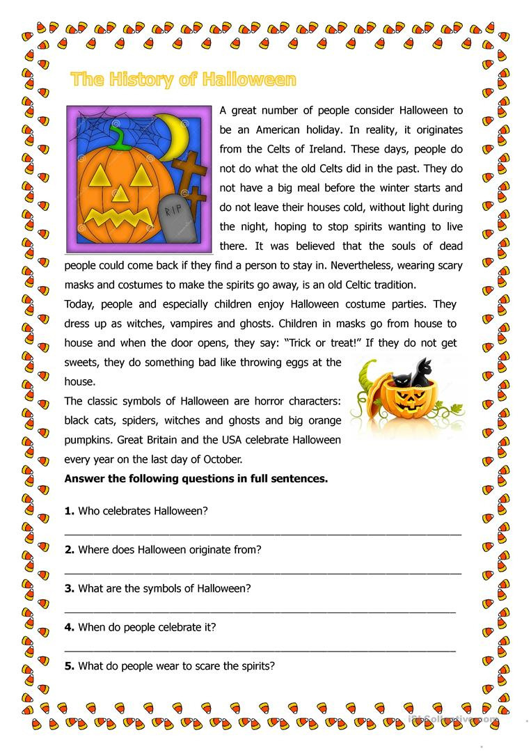 The History Of Halloween  English Esl Worksheets