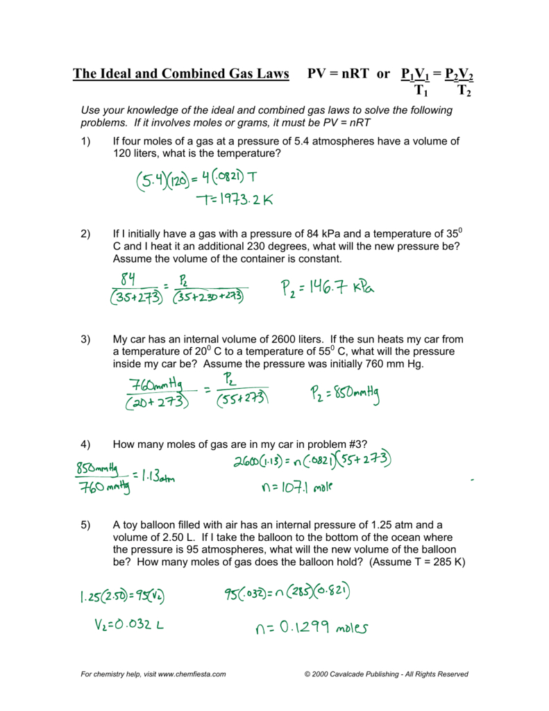 The Ideal And Combined Gas Laws Pv  Nrt Or P1V1