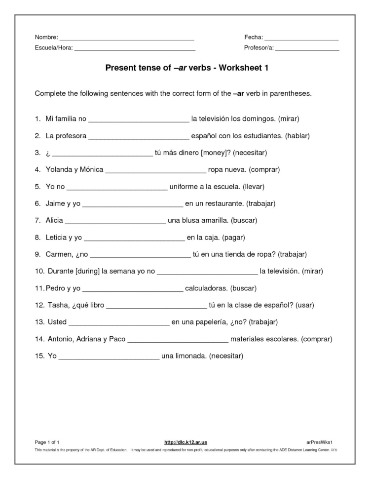 The Imperfect Tense In Spanish Worksheet Answer Key