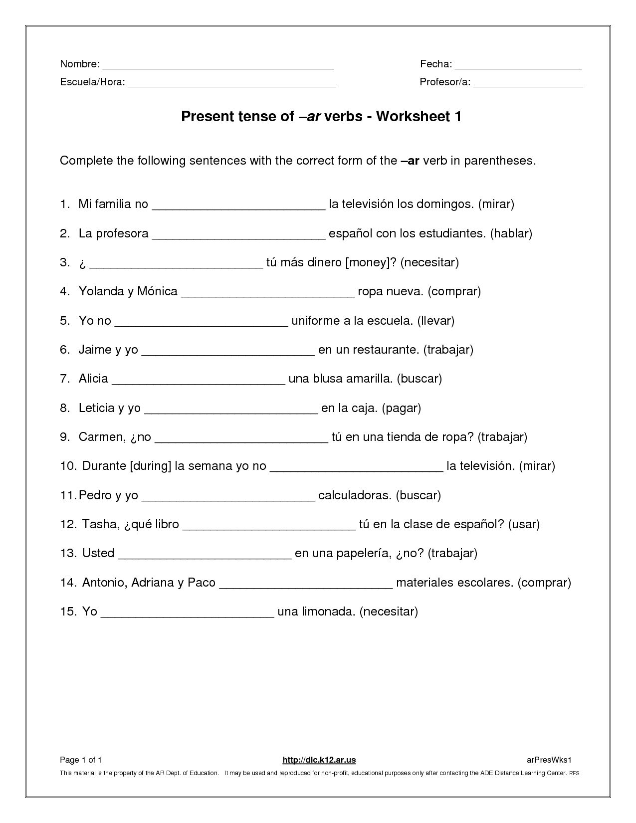 The Imperfect Tense In Spanish Worksheet Answer Key