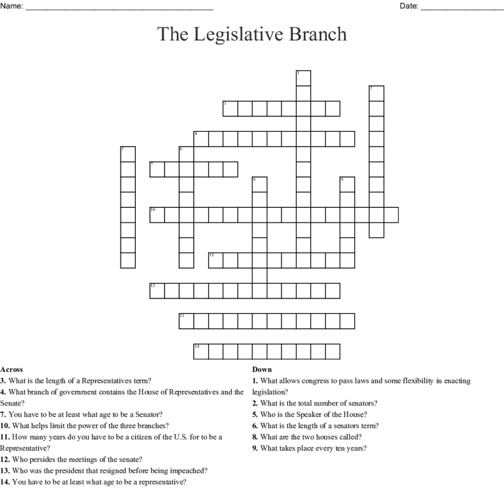 The Legislative Branch Crossword  Word