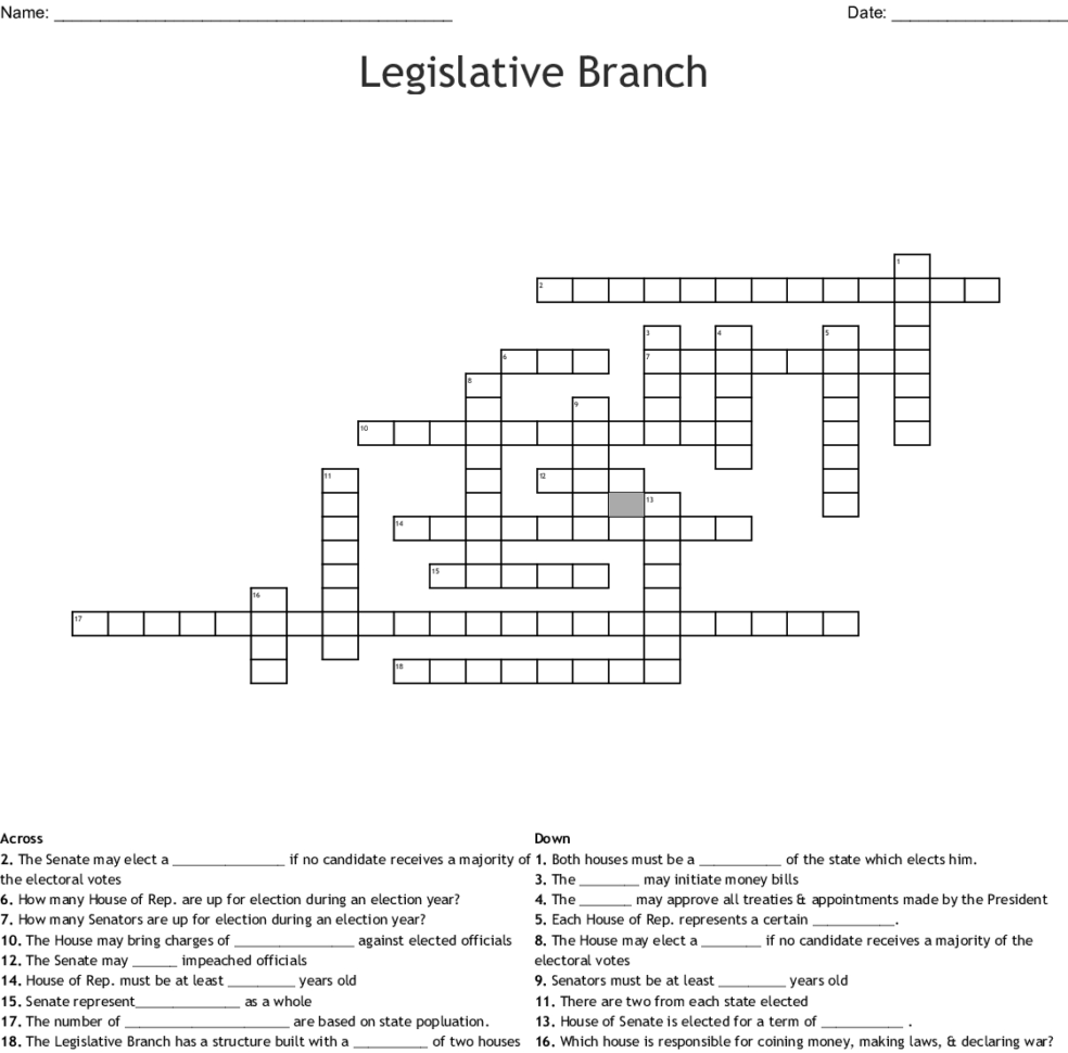 The Legislative Branch Crossword  Word