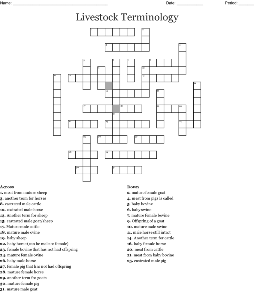 The Livestock Industry Word Search  Word