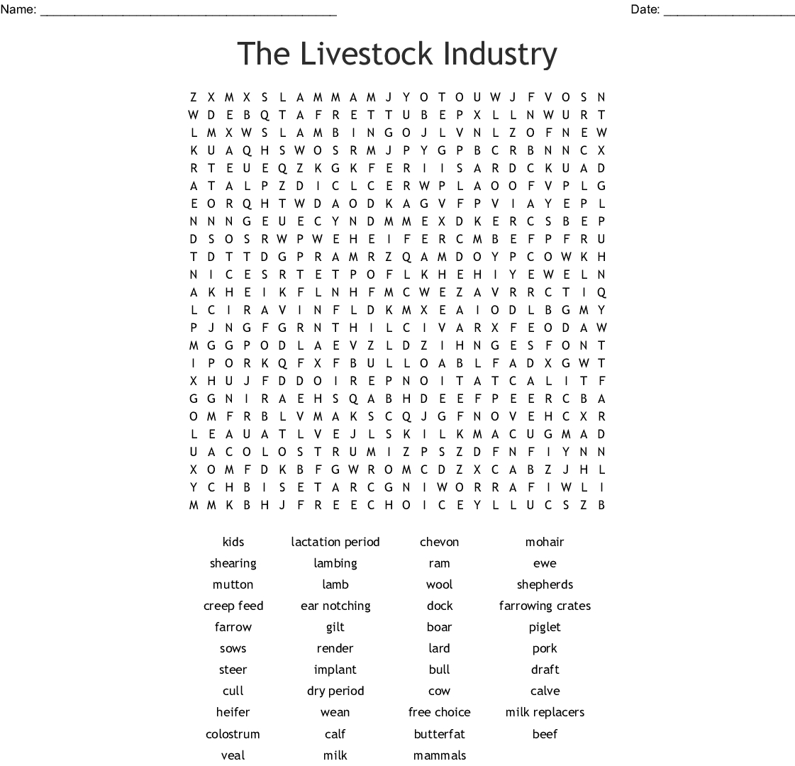 The Livestock Industry Student Worksheet