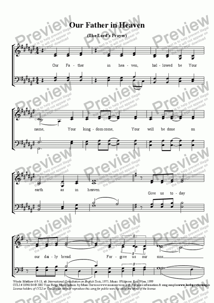 The Lord’S Prayer  Our Father In Heaven For Choireric Wyse  Sheet  Music Pdf File To Download