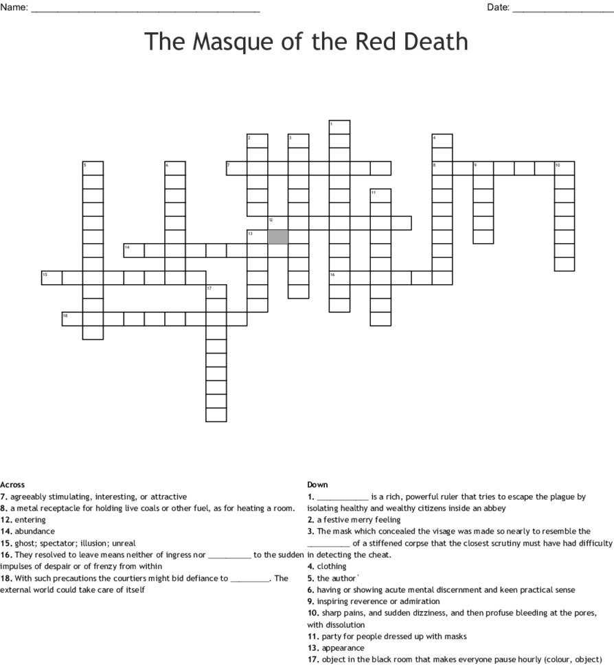 The Masque Of Red Death Word Search  Word