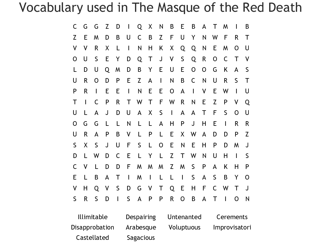 The Masque Of Red Death Word Search  Word