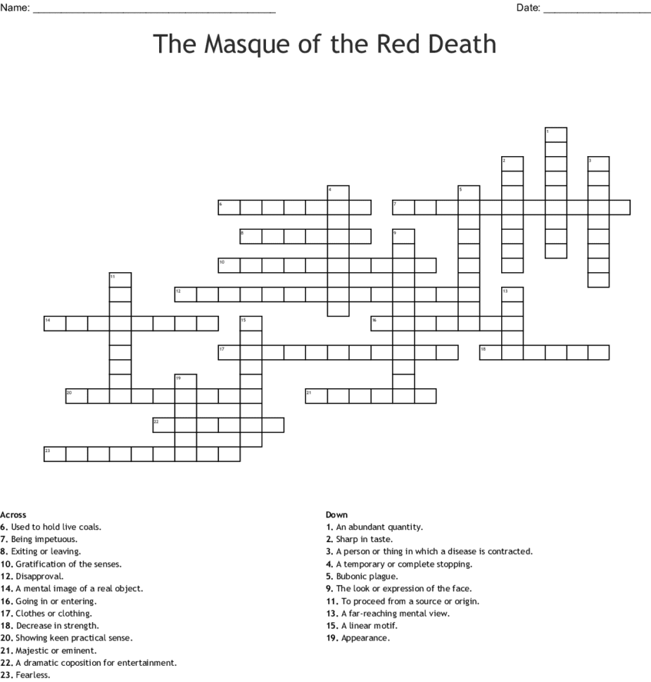 The Masque Of The Red Death Crossword  Word