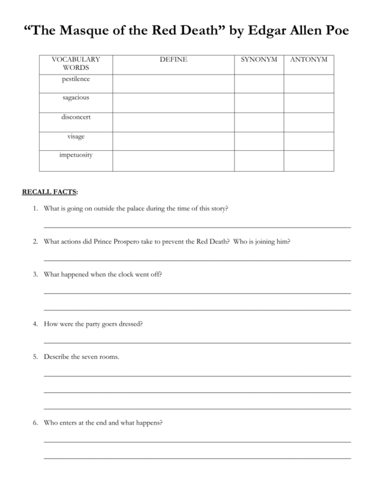 The Masque Of The Red Death”Edgar Allen Poe