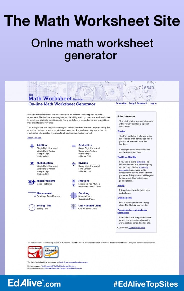 The Math Worksheet Site  Edalive Enews