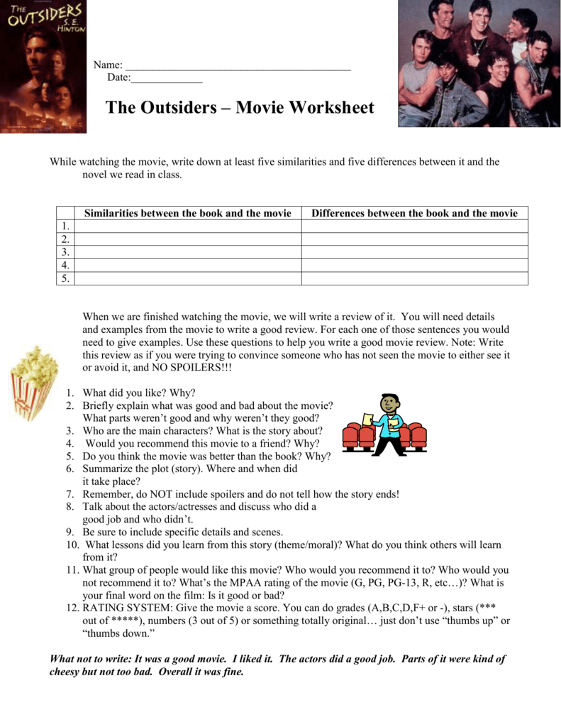 The Outsiders – Movie Worksheet