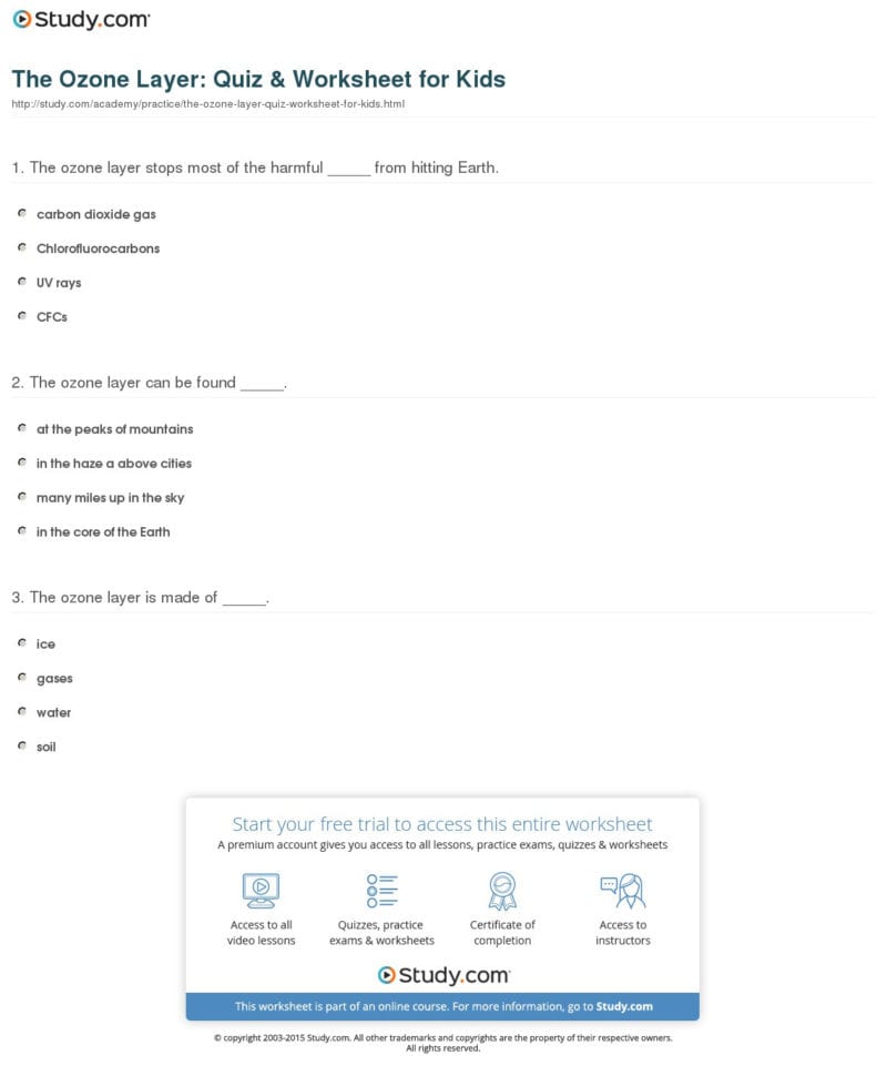 The Ozone Layer Quiz  Worksheet For Kids  Study