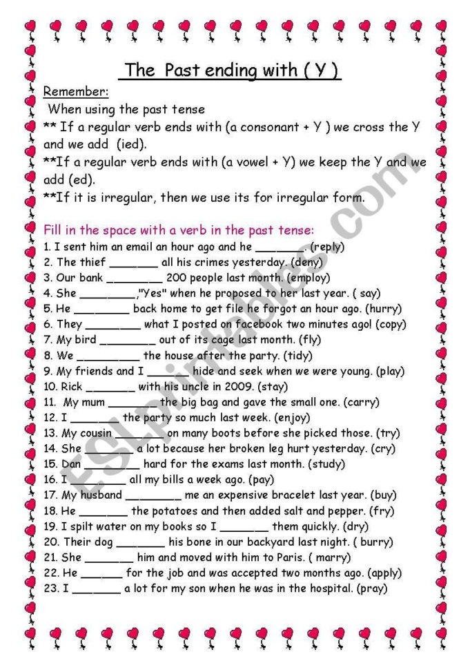 The Past Ending With Y  Esl Worksheetimos