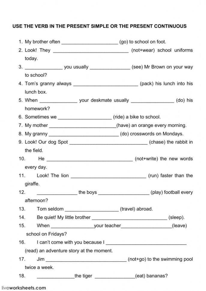 The Present Simple And The Present Continuous  Interactive Worksheet
