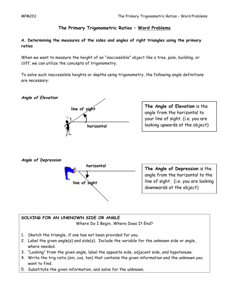 The Primary Trigonometric Ratios – Word Problems The Angle Of