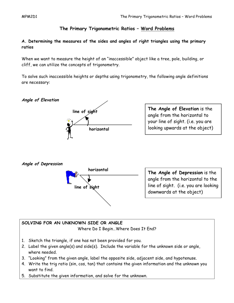 The Primary Trigonometric Ratios – Word Problems The Angle Of