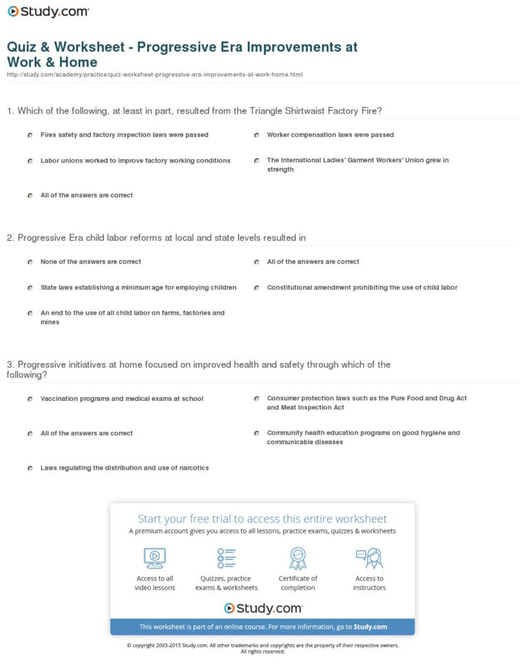 The Progressive Era Worksheet Answer Key  Netvs