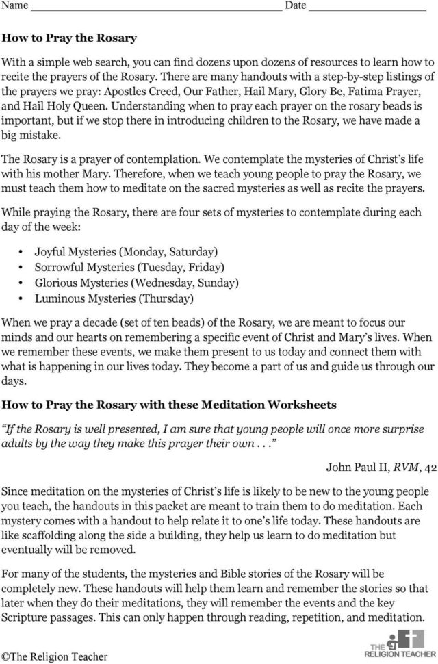 The Religion Teacher S Rosary Worksheets For Kids  Pdf