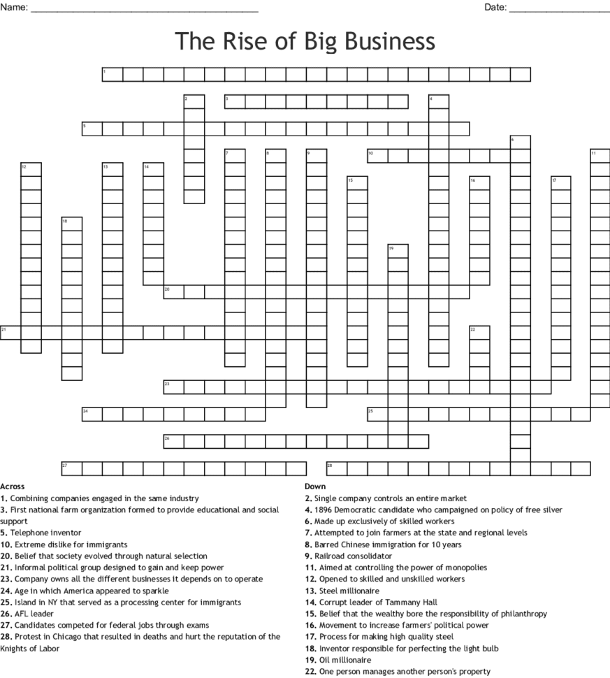 The Rise Of Big Business Crossword  Word