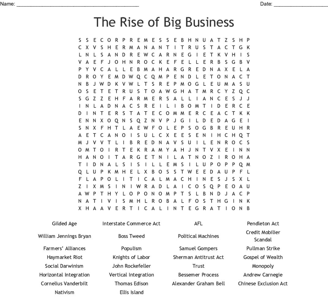 The Rise Of Big Business Crossword  Word