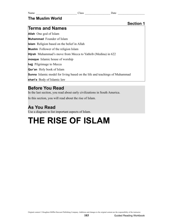 Rise Of Islam Worksheet