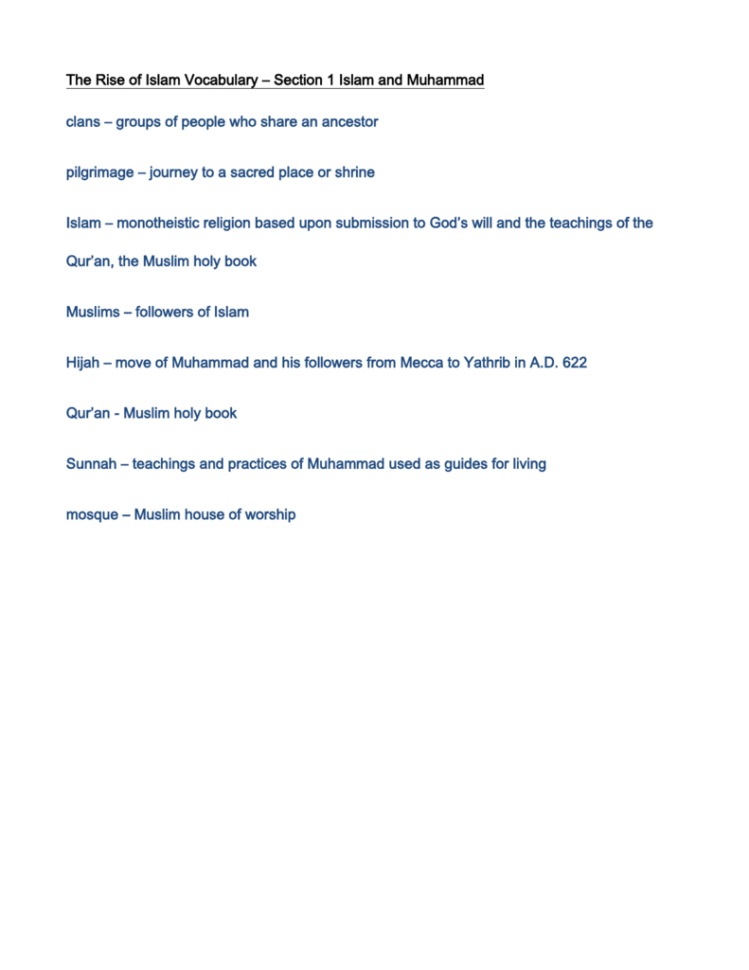 The Rise Of Islam Vocabulary Section 1