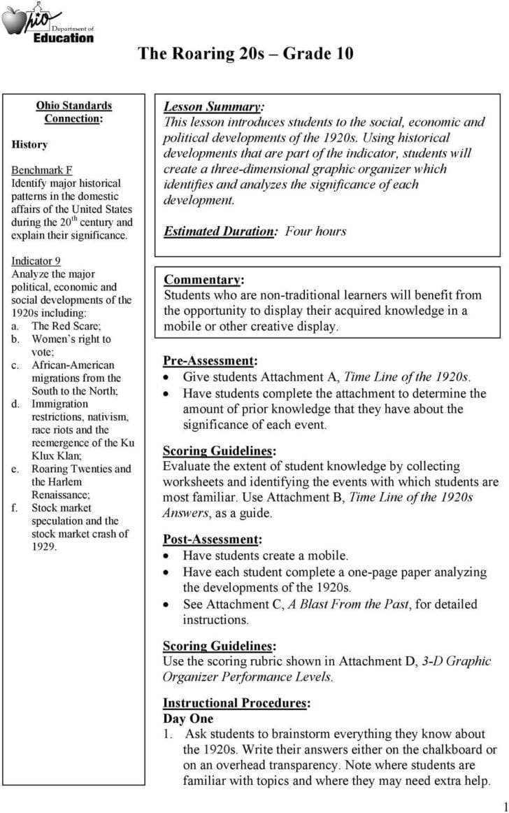 The Roaring Twenties Worksheet Answers