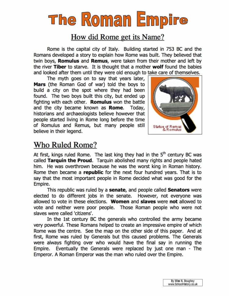 The Roman Empire Name Facts  Information Worksheet