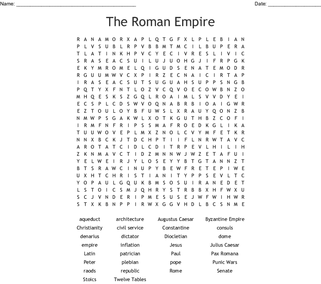 The Roman Empire Word Search  Word