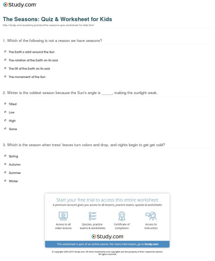 Four Seasons Kindergarten Worksheets