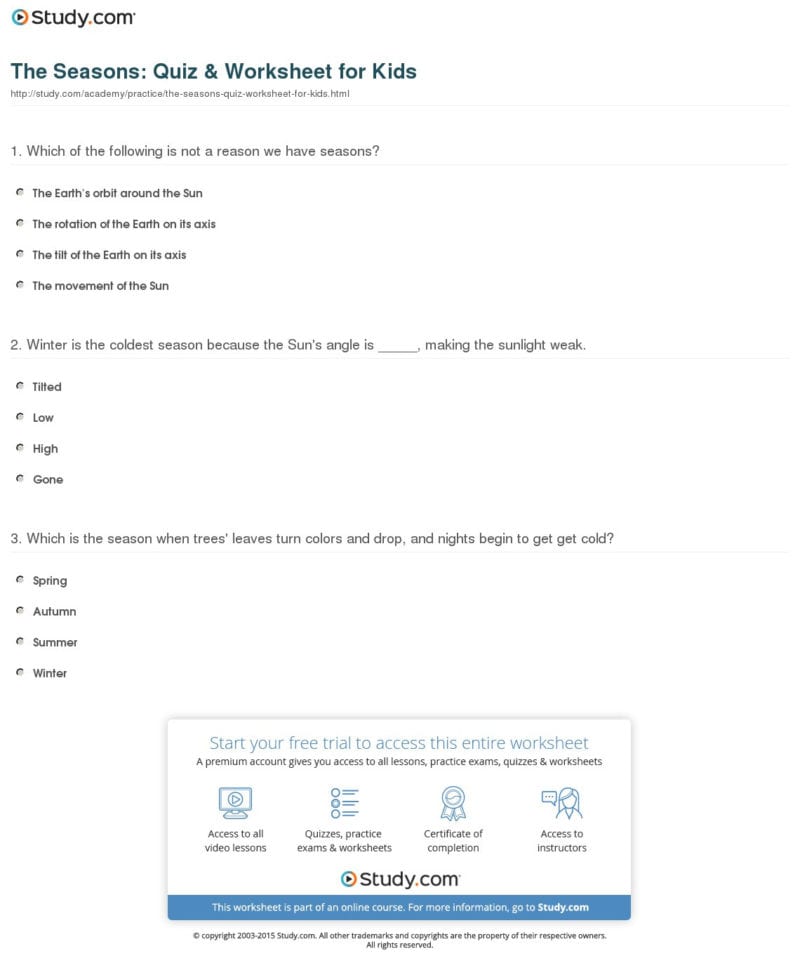 The Seasons Quiz  Worksheet For Kids  Study