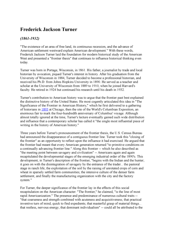 The Significance Of The Frontier In American History The