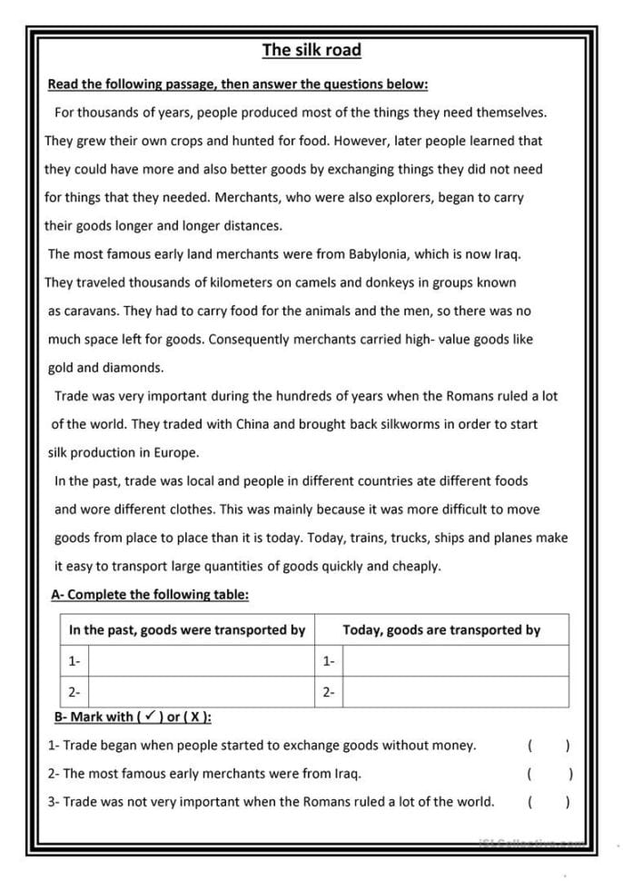 The Silk Road  English Esl Worksheets