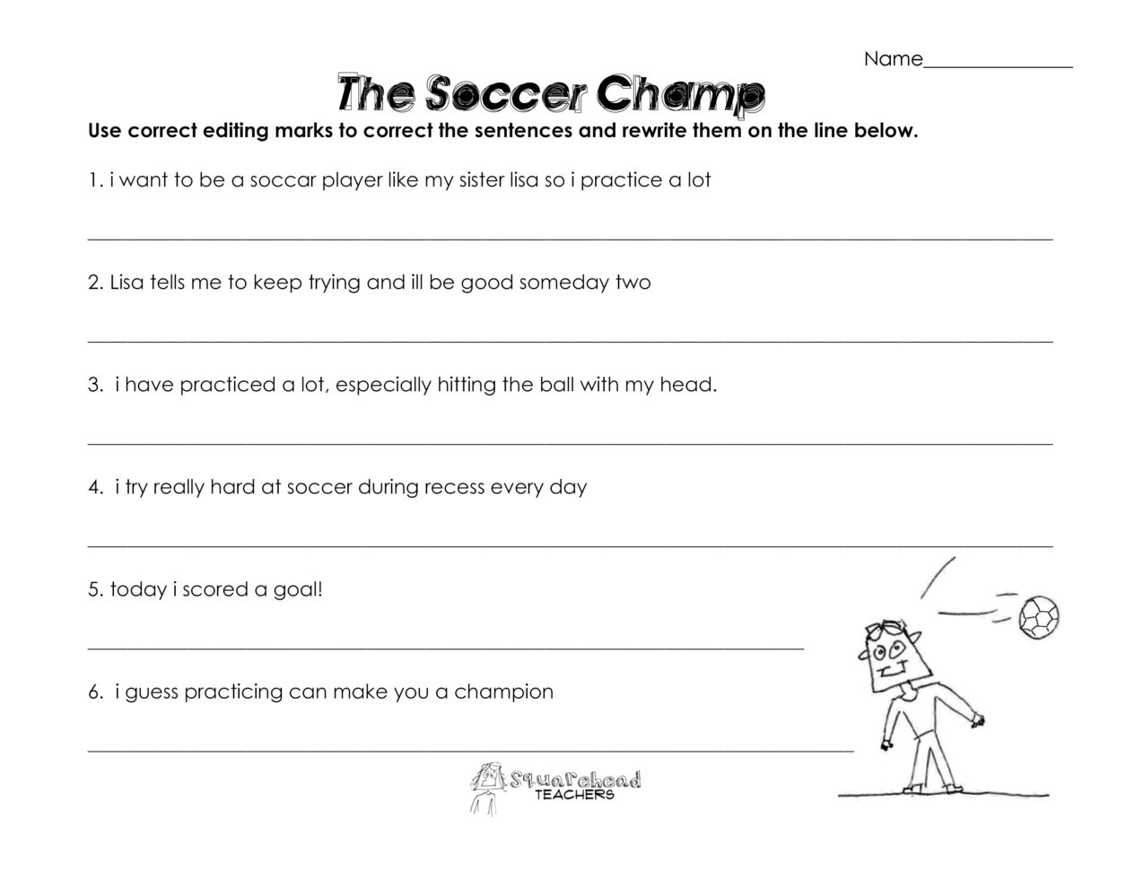 The Soccer Champ Grammar Worksheet  Squarehead Teachers