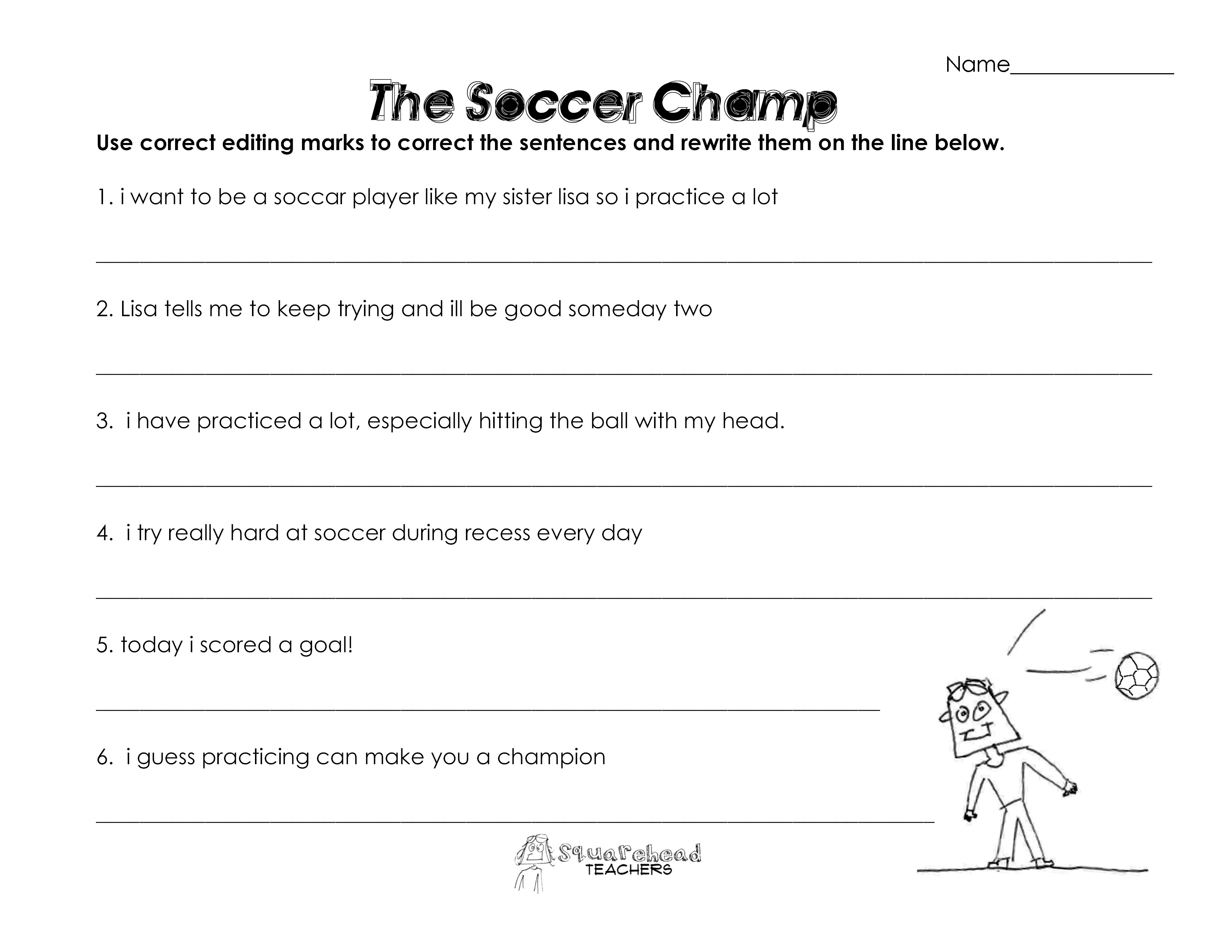 The Soccer Champ Grammar Worksheet  Squarehead Teachers