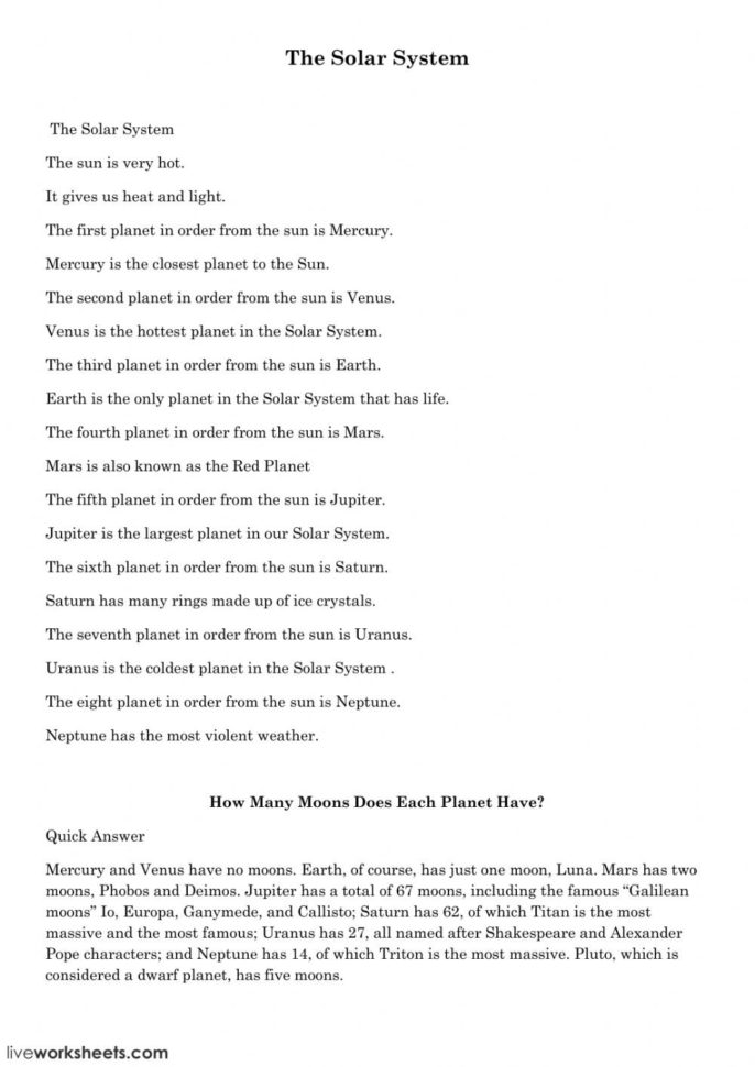 The Solar System 6  Interactive Worksheet