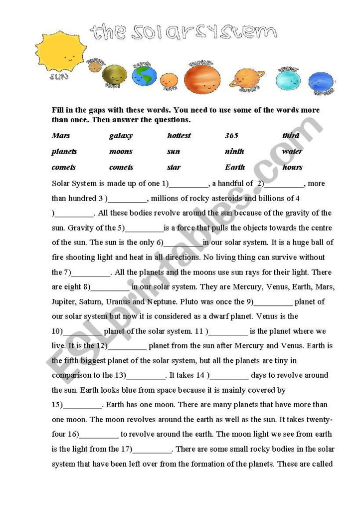 Solar System Reading Comprehension Worksheets